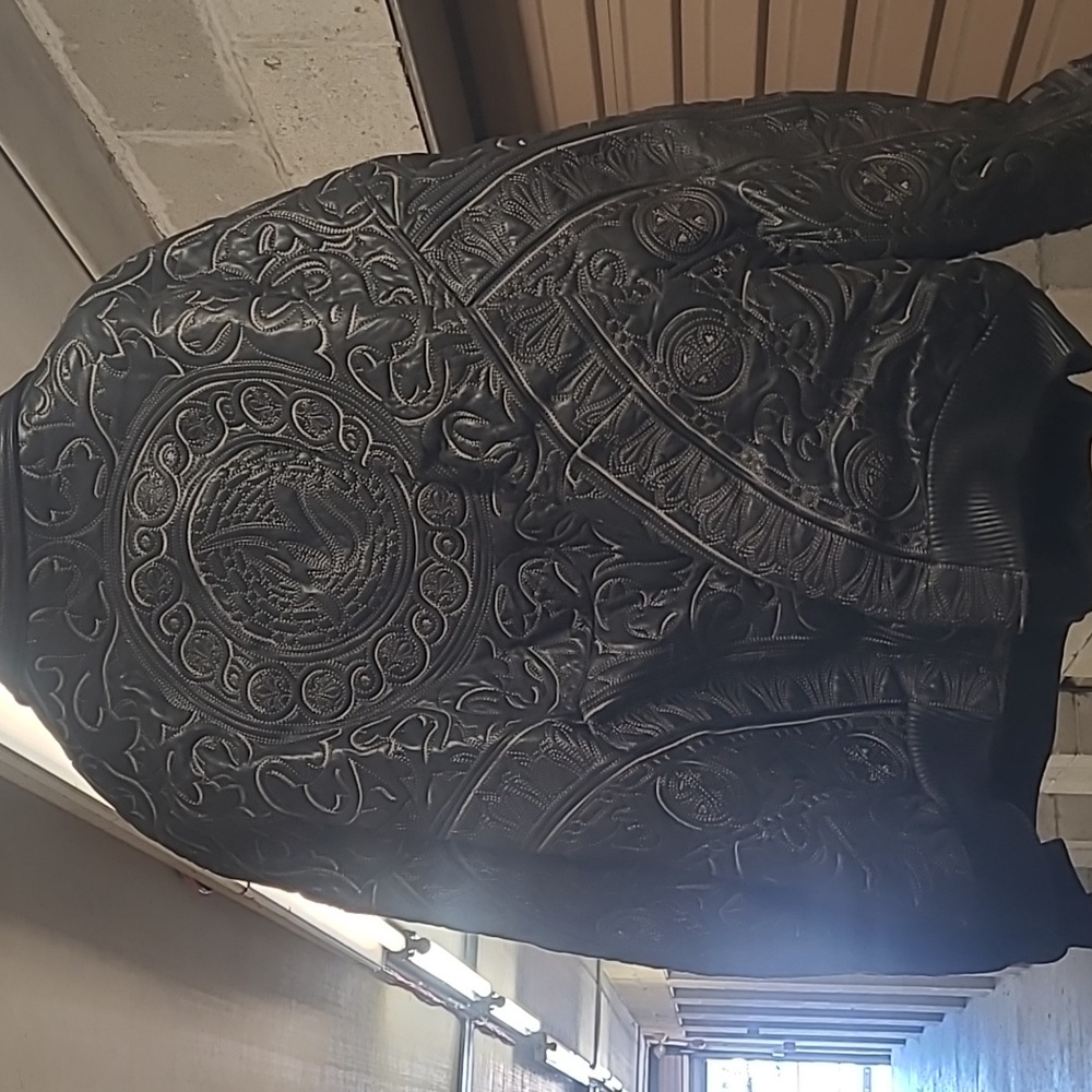 Pre-owned Original AL Wissam Roman leaf Leather coat